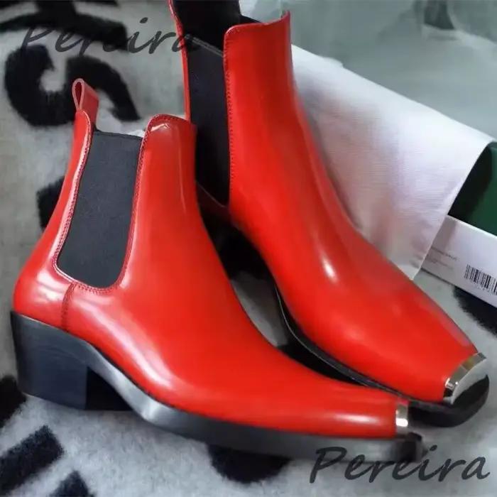Bottines Chelsea à bout carré en métal pour hommes
