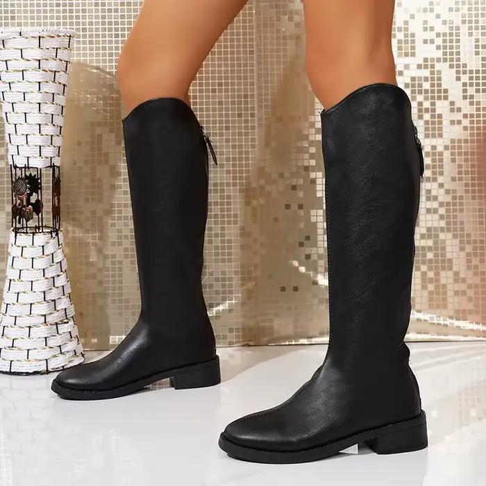 Bottes hautes décontractées confortables à bout rond antidérapantes pour femme, nouvelle collection printemps-automne 2026, avec fermeture éclair arrière tendance