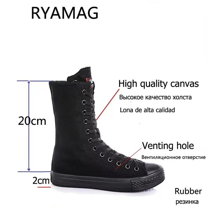 Ryamag-Bottes en toile mi-mollet pour femme, chaussures plates à fermeture éclair, baskets confortables, décontracté, à lacets, canize, nouveau