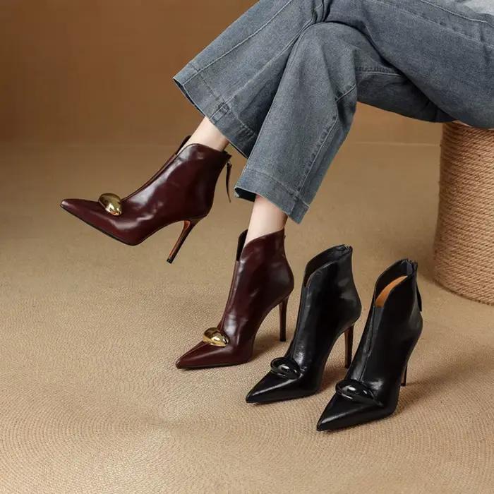 Bottines d'automne en cuir véritable pour femmes