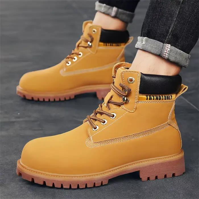 Bottes jaunes en cuir de vache pour homme et femme style de rue design classique bottes décontractées mi-mollets bottes militaires respirantes printemps automne occassions romantiques et quotidiennes