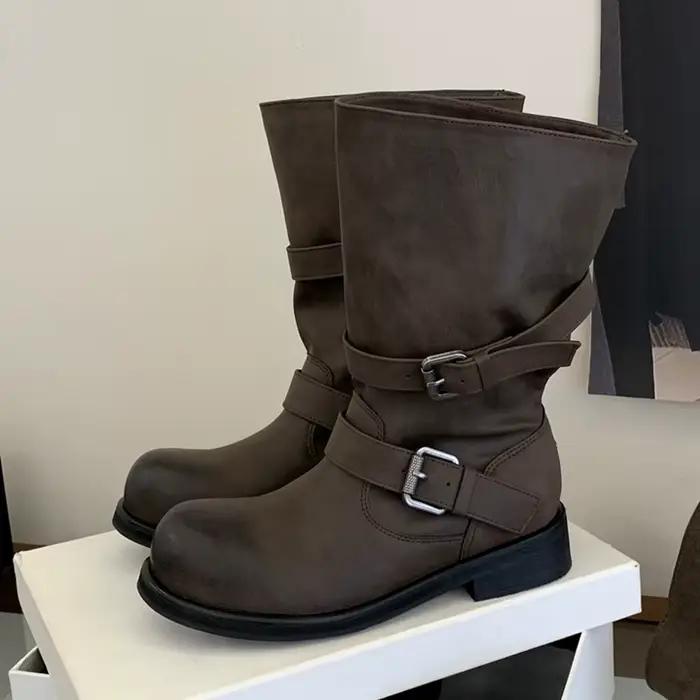 Bottines confortables à talons bas carrés et bout rond pour femmes style punk bottes d'automne et d'hiver à offrir pour les occasions spéciales