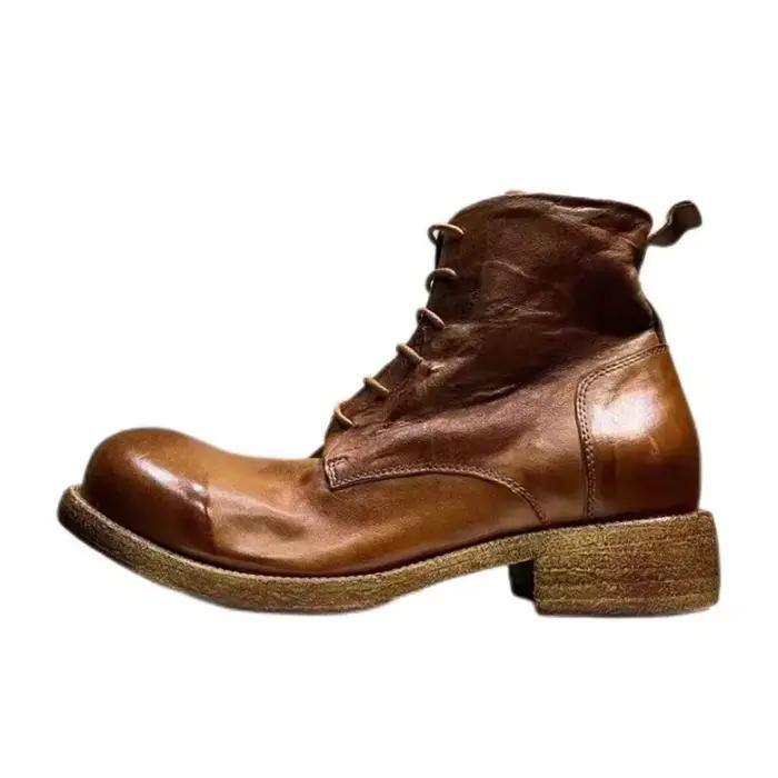 Bottes en cuir rétro lavées pour hommes, chaussures en cuir de cheval faites à la main Goodyear, l'offre elles optiques, taille haute, courtes
