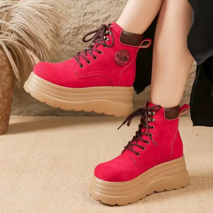 Bottines compensées vintage à plateforme haute pour femme, nouvelle collection automne 2026