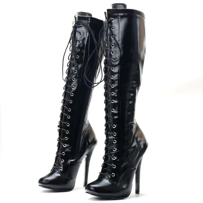 Bottes vintage à talons aiguilles de 5 pouces sexy à lacets haut du genou pour femme occasions spéciales printemps automne