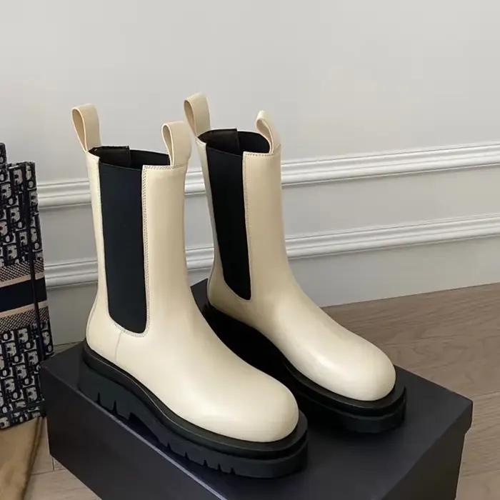 Bottes Chelsea en cuir véritable pour femmes, collection 2026, bout rond, talon plat, mi-bottes, grande taille, mode printemps automne, à la mode, élégance, confort, design unique