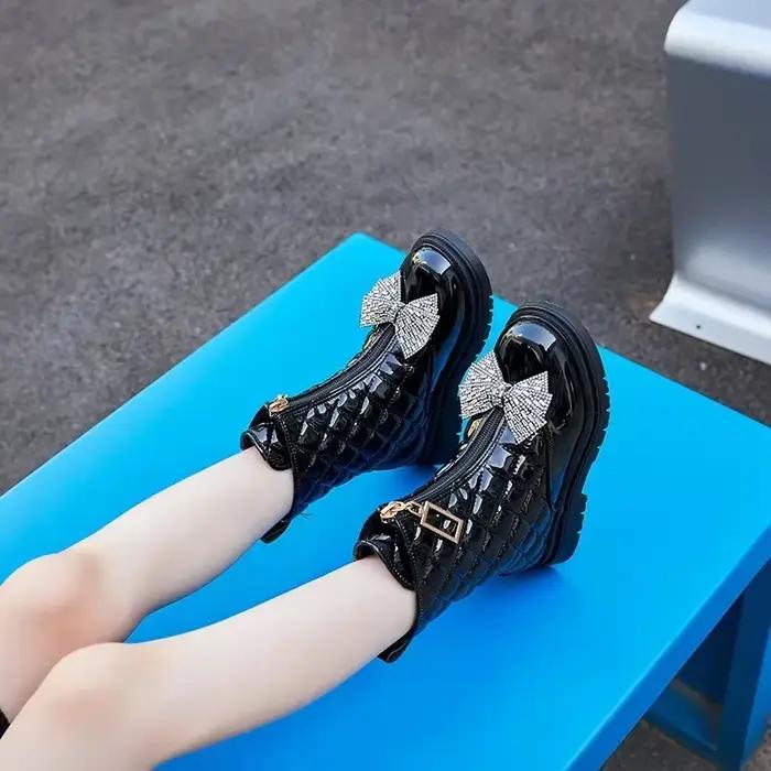 Bottes Brillantes avec Nministériels d en Strass pour Fille, Polyvalentes, Petite Princesse, Décontractées, Style Coréen, Nouvelle Collection Automne Hiver 2024