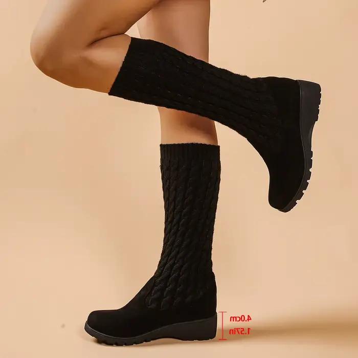 2026New femmes bottes mode décontracté mi-mollet bottes classique sans lacet chaussettes élastiques bottes femmes plate-forme compensée chaussons Botas Mujer