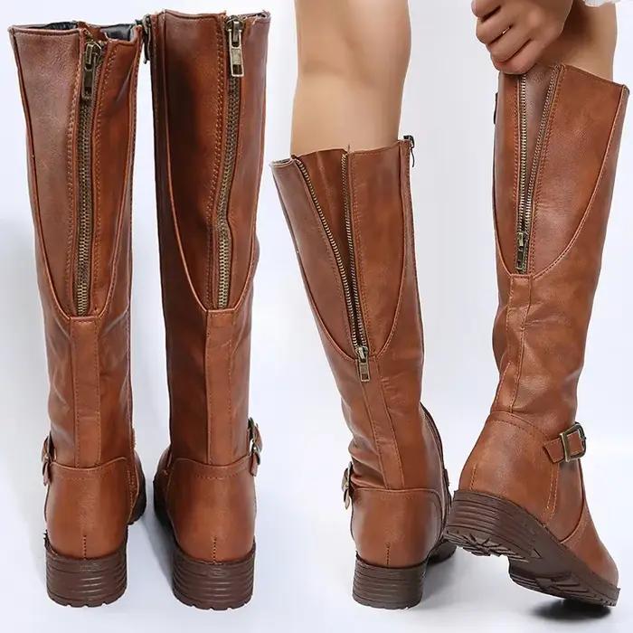 Bottes en cuir pour femmes 2025 printemps et automne nouvelle fermeture éclair