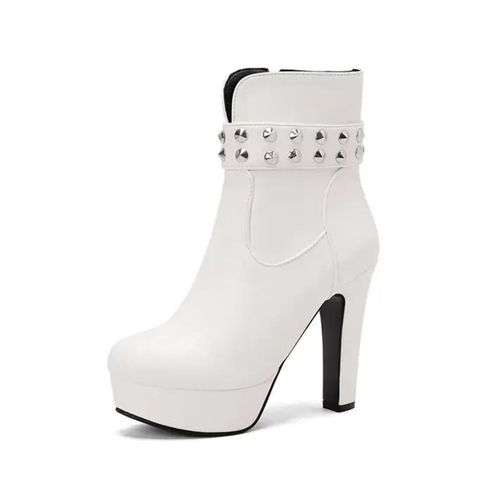 Bottines à talons hauts pour femmes, mode, fermeture éclair intérieure, jaune, noir, automne, hiver, fête, plateforme courte, grande taille 44 49 50 33-64