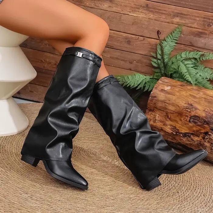 Bottes de mode à talons plissés