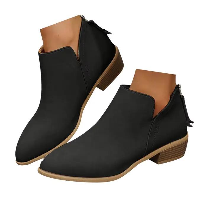 Bottines pointues en daim à talons épais pour femme
