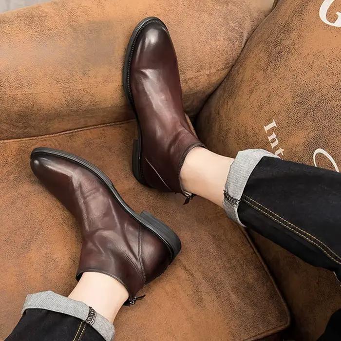Bottines Chelsea en cuir véritable pour hommes, bottines à la mode, décontractées, Style britannique, bottes courtes, chaussures montantes