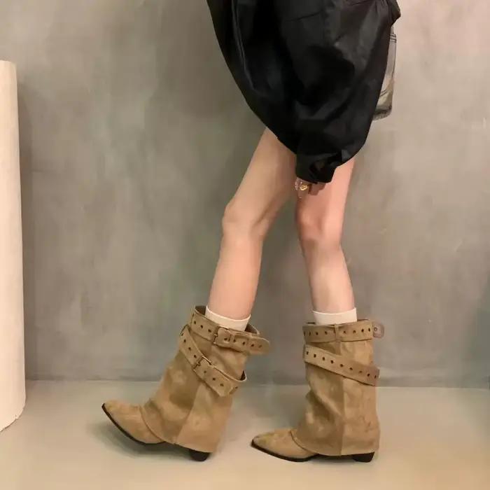 Bottes mi-mollet rétro pour femme