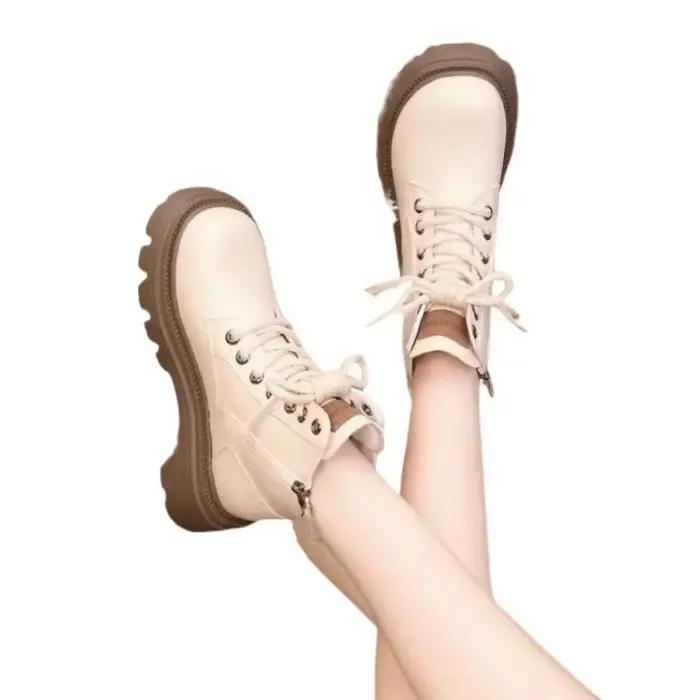 Bottines en cuir souple pour femmes antidérapantes à lacets et semelles épaisses pour hiver confortable et stylé occasions spéciales