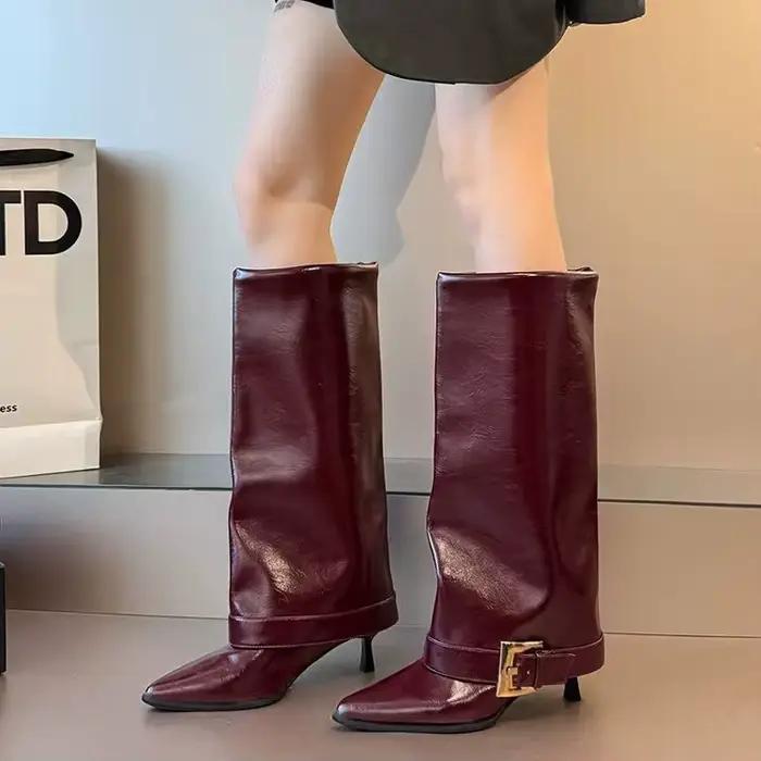 Pantalon feuille bottes femmes romaines modernes pour automne hiver 2025 haute cheville talons fins élégantes à offrir ocassions spéciales