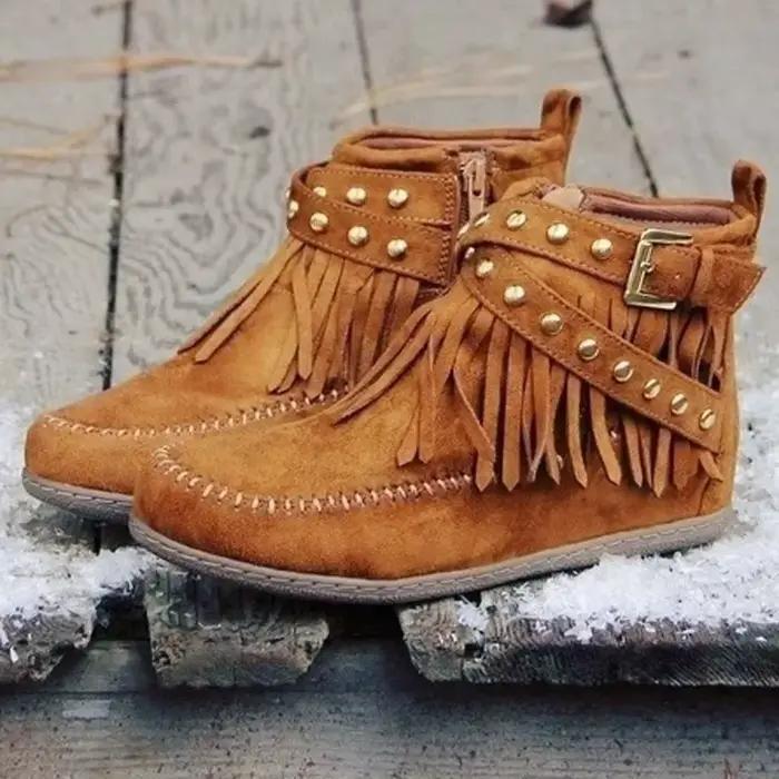 2025 nouveau Vintage femmes bottes daim bottines frange