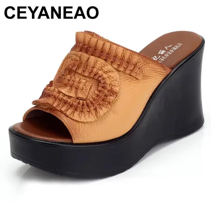 CEYANEAO – sandales en cuir véritable pour femmes
