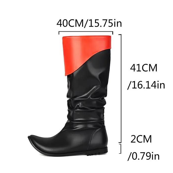 Bottes de pirate médiévales pour hommes, bottes pointues plissées en cuir PU, bottes de chevalier viking Renaissance, semelle épaisse, talon bas