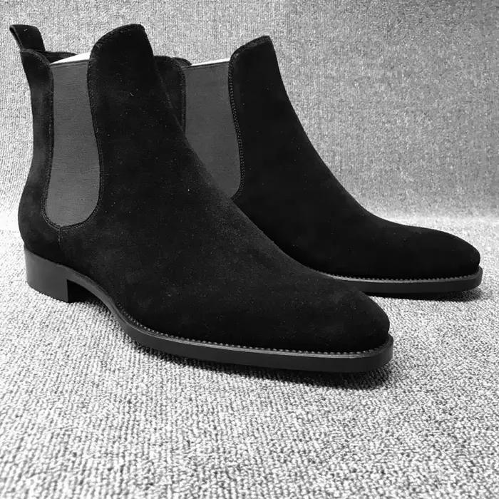 Bottines Chelsea de luxe en velours pour hommes, chaussures en cuir suédé de haute qualité, bottes habillées Botas de Hombre