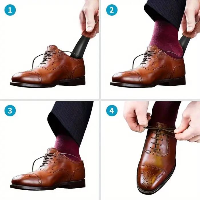 1 chausse-pied en acier inoxydable avec poignée en cuir