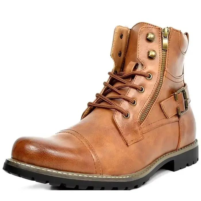 Bottes militaires homme en cuir véritable LEDP avec fermeture éclair double et semelle en caoutchouc pour l'automne et les occasions spéciales