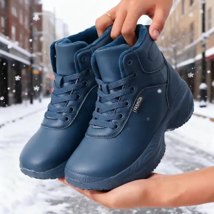 Bottes d'hiver pour femmes, baskets à bout large en fausse fourrure, imperméables, confortables, tendance, chaussures chaudes, mode plate-forme extérieure, botte de neige