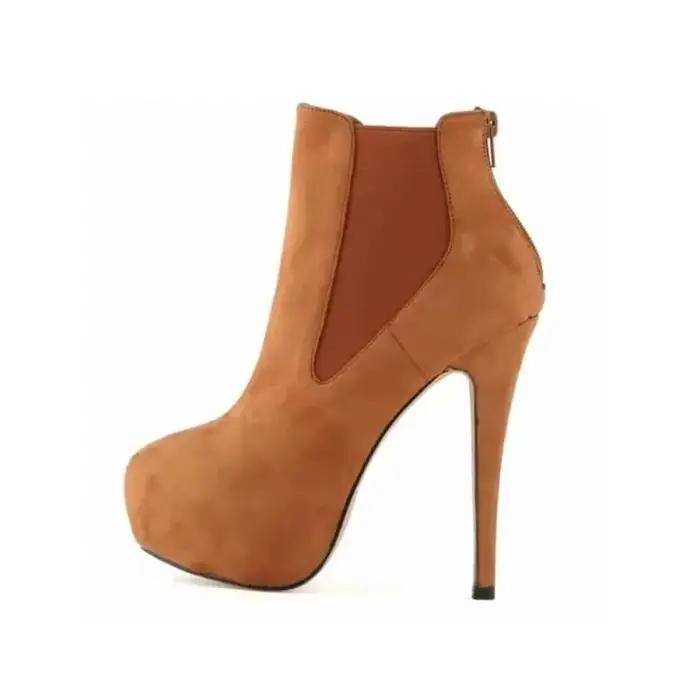 Bottes Courtes à Talons Hauts et Bouts Ronds pour Femme, Chaussures de Soirée Décontractées, Plateforme Sexy, Grande Taille 43, Hiver, Automne, 14cm