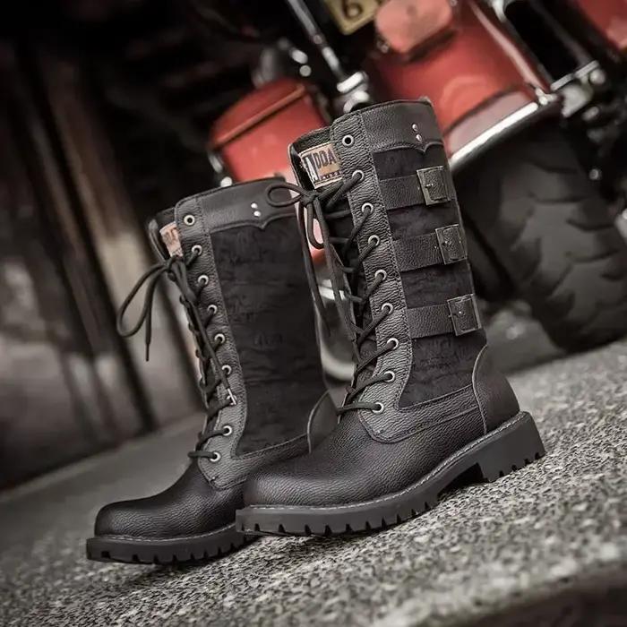 Bottes de moto mi-carf en cuir pour hommes