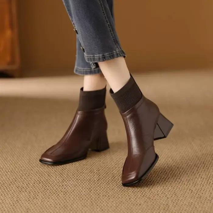 2025 nouveau automne dames botte à talons grossiers en plein air chaussure antidérapante rétro fermeture éclair mode bottes confort décontracté chaussures pour femmes Botas