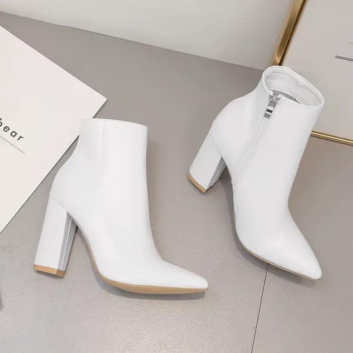 Bottes mi-mollet à talons hauts pour femmes, bout pointu, talon carré, plateforme, faites à la main, pour hiver, mode et occasions spéciales