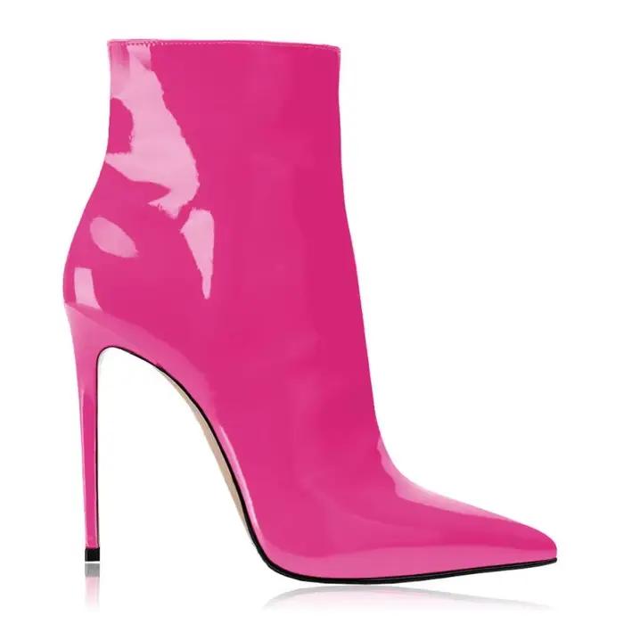 Bottes européennes et américaines à bout pointu et talons aiguilles en cuir PU