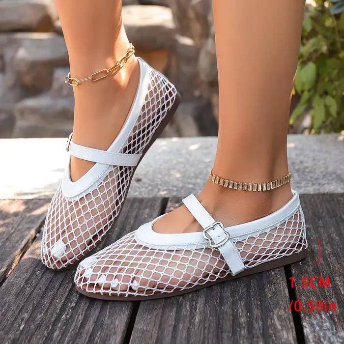 Chaussures plates à semelle plate en maille grande taille pour femmes, style Mary Jane, idéales pour l'été et la pêche, chaussures TEMU transfrontalières pour femmes