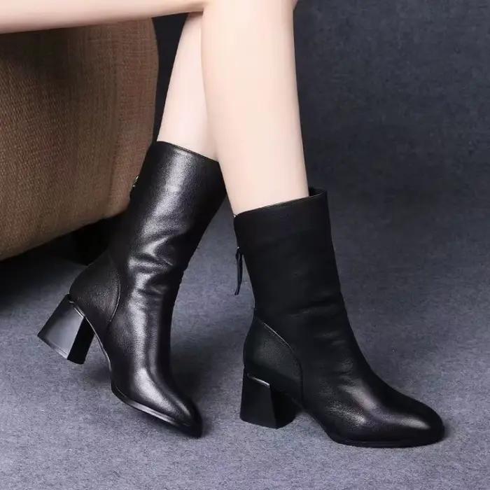 Nouvelles bottes en cuir polyvalentes pour femmes 2024