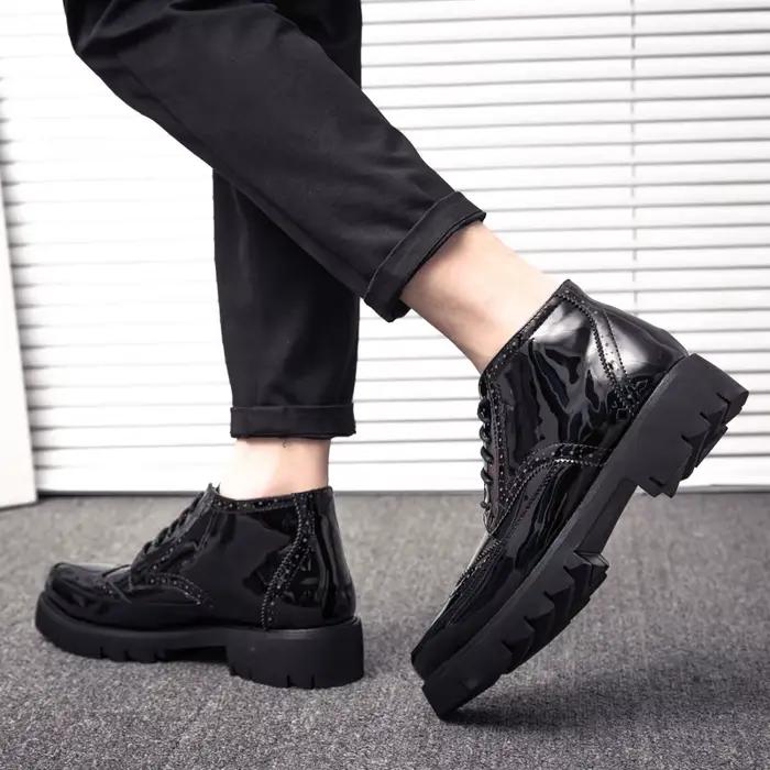 Brogue-Bottes à lacets en cuir pour hommes