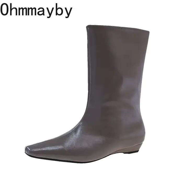 Bottines De chevalier amincissantes à bout carré pour femmes, bottines courtes élégantes à talons bas, Zapatos De Mujer