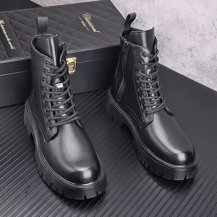 Bottes à plateforme de marque italienne pour hommes, chaussures en cuir originales, style punk, Hip Hop, bottes de cowboy, bottes de moto hautes pour hommes