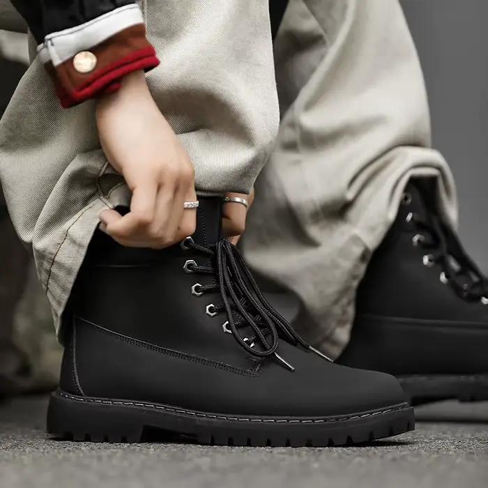 Bottes hautes en cuir STRONGSHEN pour hommes robustes et élégantes, bottes jaunes et noires antidérapantes à lacets pour printemps automne occasions spéciales
