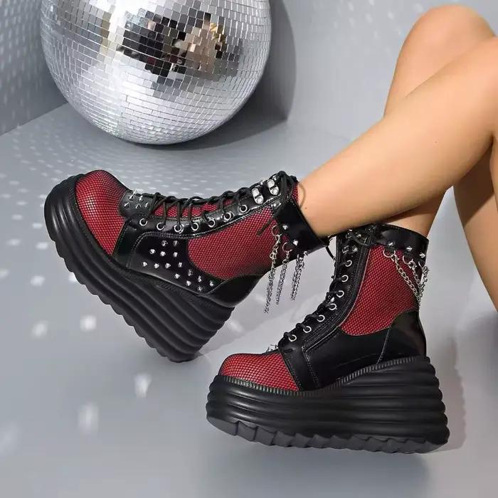 Chaussures de créateur pour femmes, nouvelles bottes à plateforme à la mode pour dames, bottes en cuir de luxe de haute qualité, nouvelles chaussures gothiques rétro, 2025