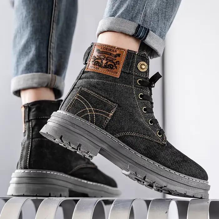 Nouvelles bottes pour hommes en denim tendance, style printemps-automne, personnalisées, résistantes à l'usure, à tige haute, légères, à semelle épaisse, polyvalentes, pour l'extérieur