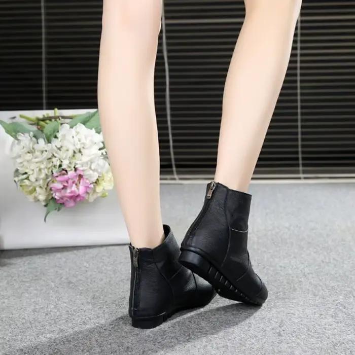 Bottines pour femmes automne et hiver talon plat peau de vache bottes courtes décontracté bottes simples femme coton chaussures femmes
