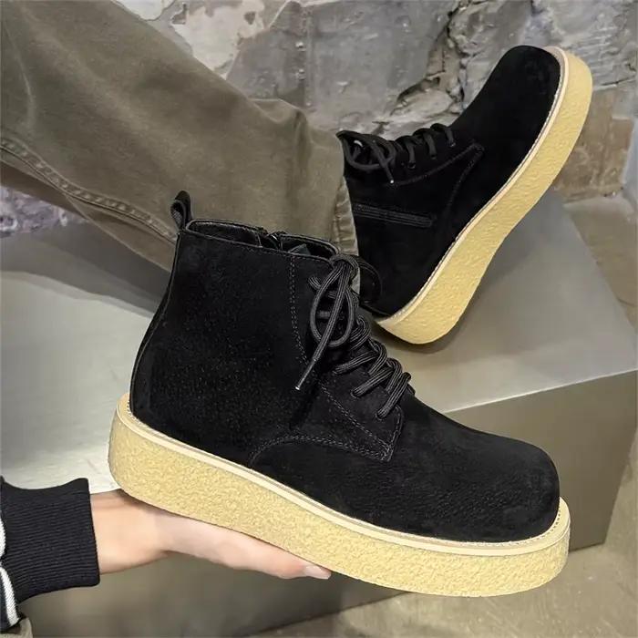 Nouvelles bottes montantes pour hommes printemps-automne, couleur unie, semelle épaisse, rehaussantes, décontractées, à lacets, pour le travail en extérieur
