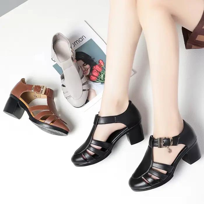 GKTINOO – sandales de gladiateur en cuir véritable pour femmes, chaussures d'été à talons hauts antidérapantes, grande taille