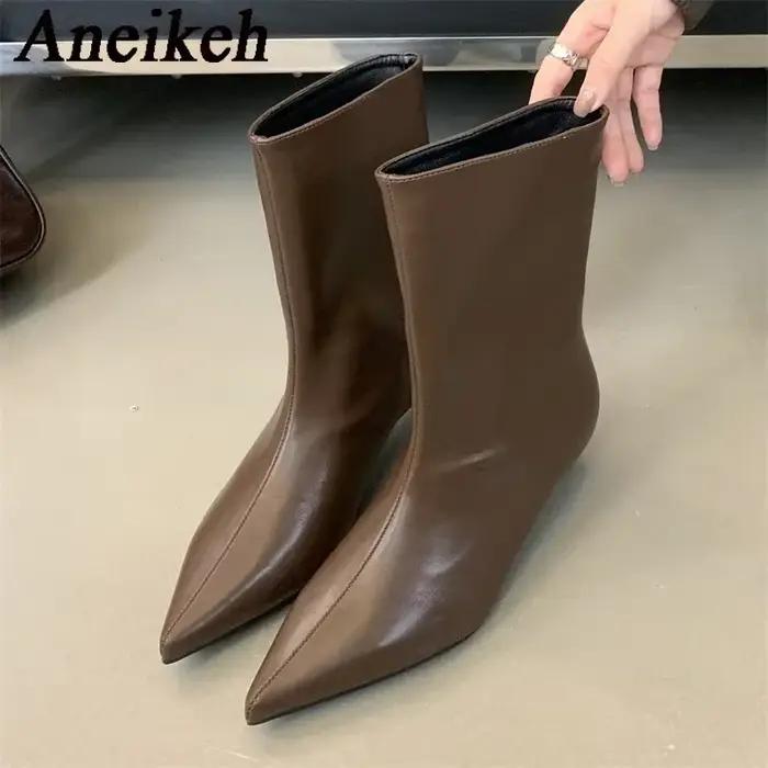 Aneikeh 2026 automne mode mince talon bas bout pointu femmes bottines dames courtes chaussures modernes pompes de fête Botas Mujer