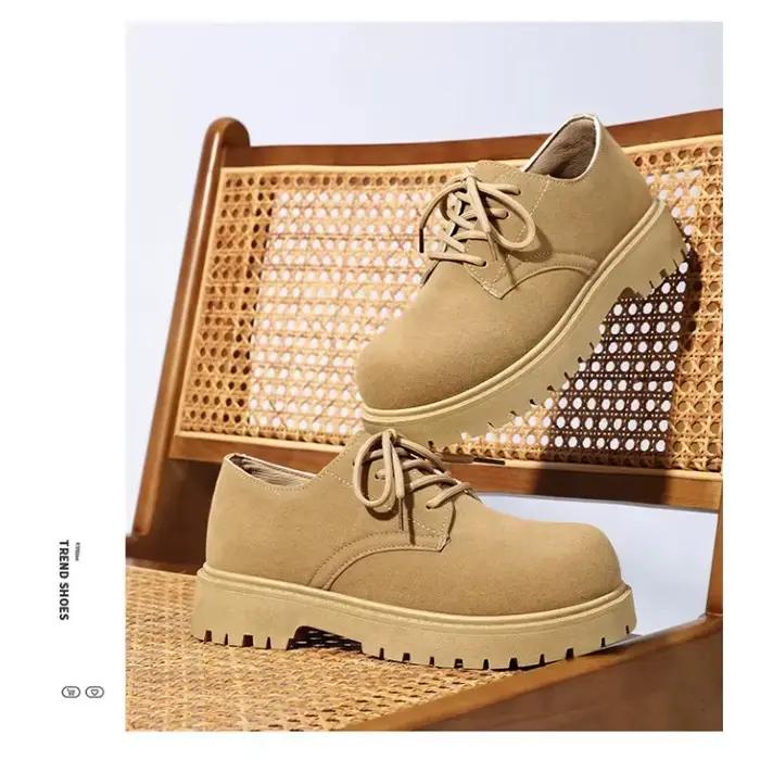 Nouvelles Bottes de Travail Chunky Derby pour Hommes 2025 – Chaussures Rétro en Daim à Lacets, Semelle Épaisse, Respirantes, Basses, Décontractées et Industrielles pour Hommes