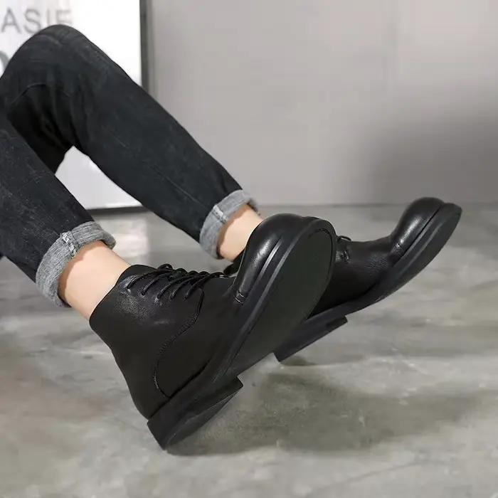 Bottines en cuir véritable pour hommes, bottes de neige chaudes à enfiler en fourrure naturelle pour l'hiver