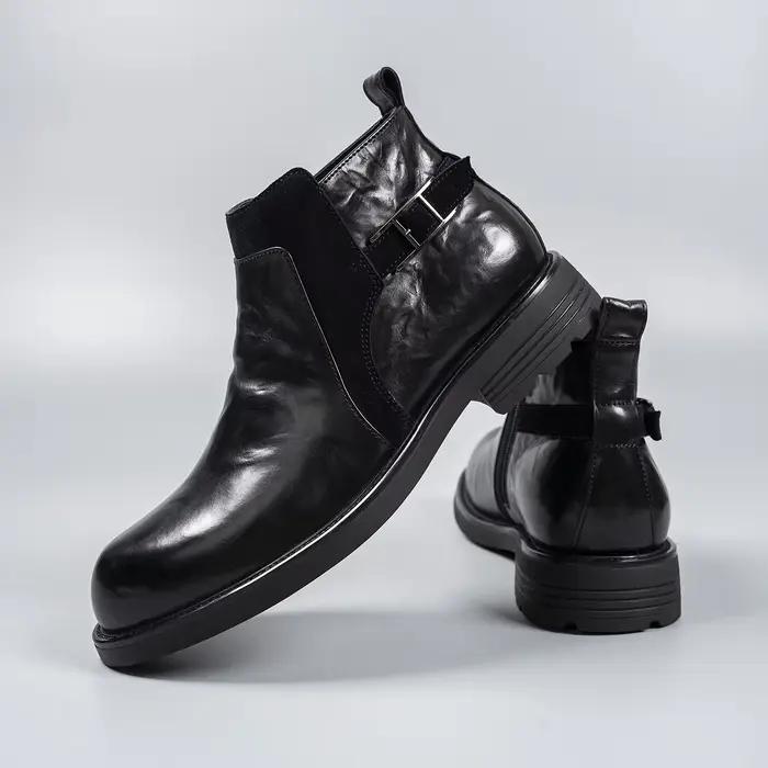 Sens de luxe! Cuir de vache première couche de grain agbré à la main! Bottines Chelsea au design patchwork pour bottes courtes.
