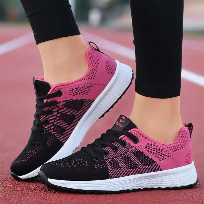 Chaussures de course pour femmes en coton respirant et semelle en caoutchouc pour débutants et amateurs de sport toutes saisons