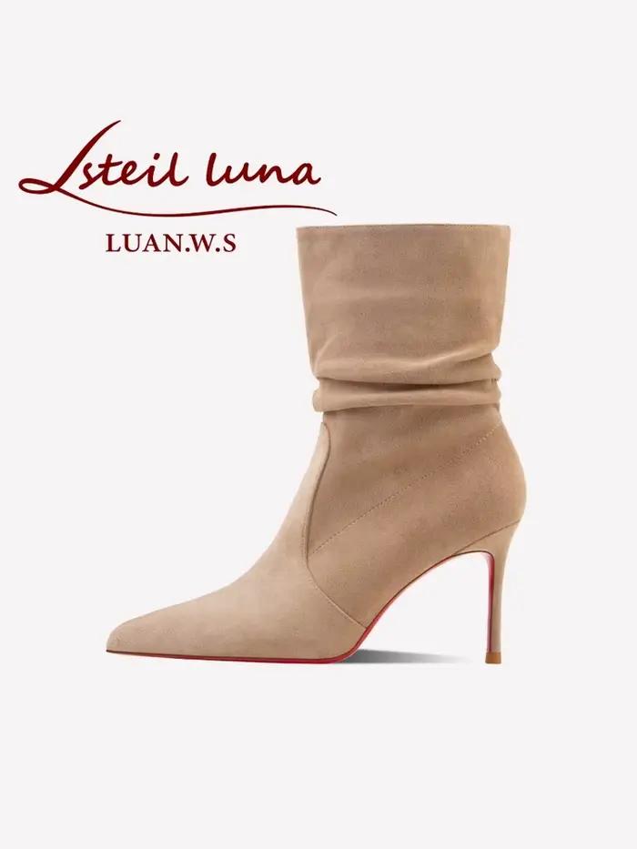 Bottines d'hiver pour femmes 2026, rouges, à semelles brillantes, pointues, bottes extensibles tendance automne, bottines à talons hauts pliables pour femmes