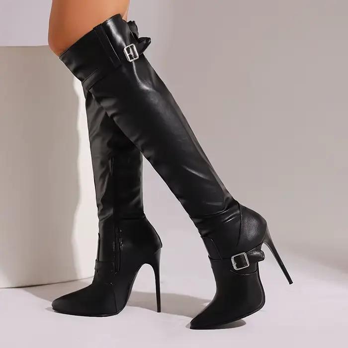 Bottes longues sexy en cuir PU pour femme